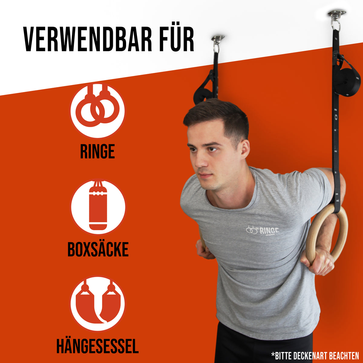 Deckenhaken für Turnringe, Boxsäcke und Hängesessel
